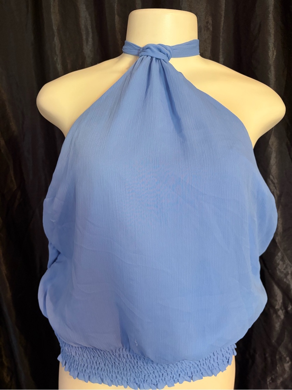 INC International Concepts Periwinkle Halter Neck Smocked-Hem Camisole